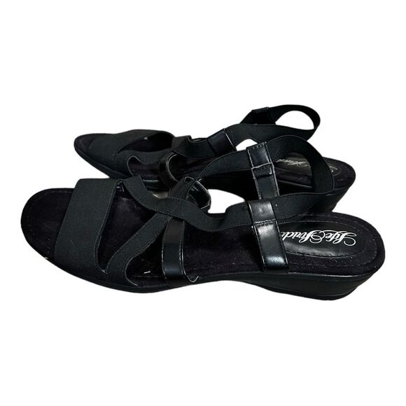 Life stride pull on elastic slight wedge sandals black size 11 - Picture 1 of 9